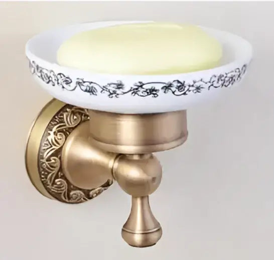 Carved antique bronze brass bathroom hardware set with wall lamps