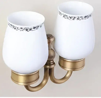Carved antique bronze brass bathroom hardware set with wall lamps