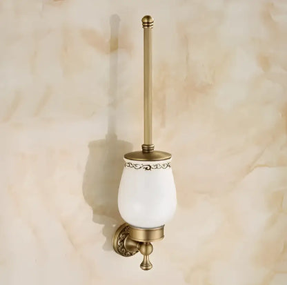 Carved antique bronze brass bathroom hardware set with wall lamps