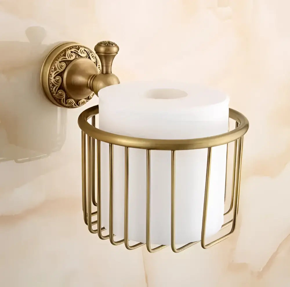 Carved antique bronze brass bathroom hardware set with wall lamps