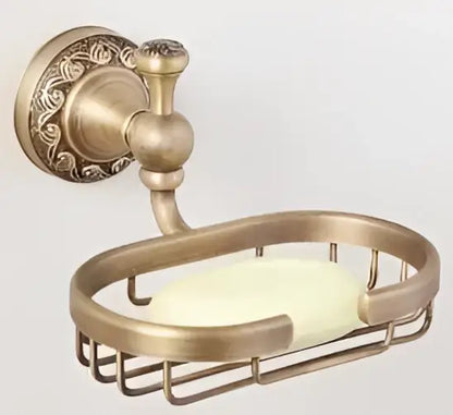 Carved antique bronze brass bathroom hardware set with wall lamps