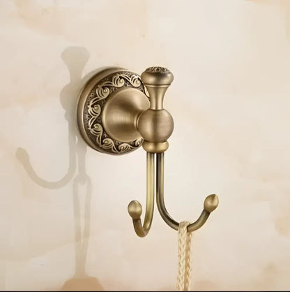 Carved antique bronze brass bathroom hardware set with wall lamps