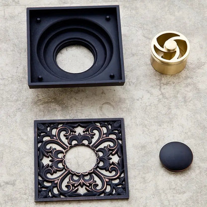 Carved black bronze anti-odor brass floor drain bathroom hardware