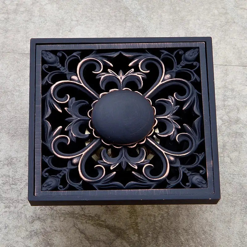Carved black bronze anti-odor brass floor drain bathroom hardware