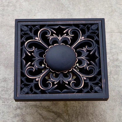 Carved black bronze anti-odor brass floor drain bathroom hardware