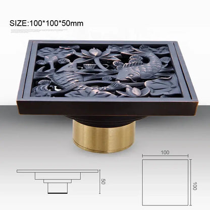 Carved black bronze anti-odor brass floor drain bathroom hardware