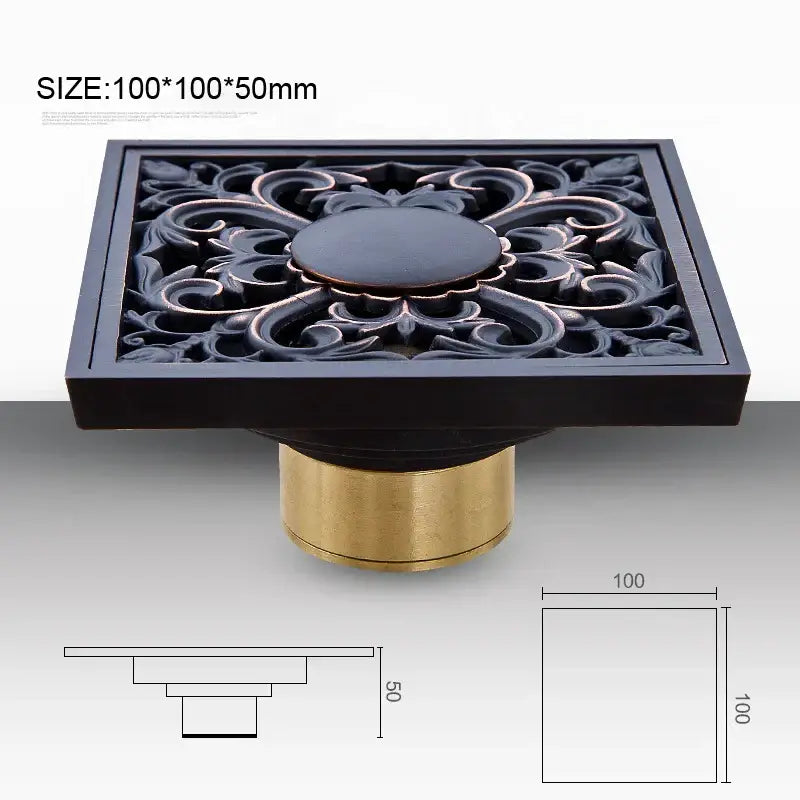 Carved black bronze anti-odor brass floor drain bathroom hardware