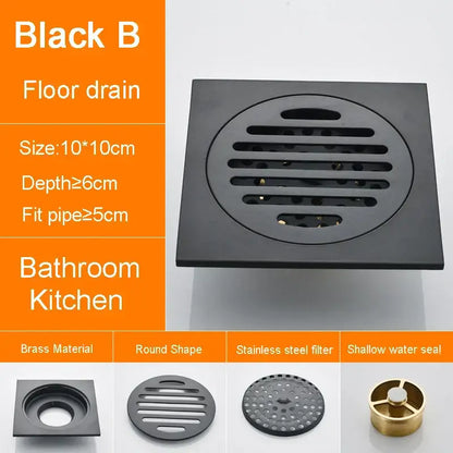 Carved black bronze anti-odor brass floor drain bathroom hardware