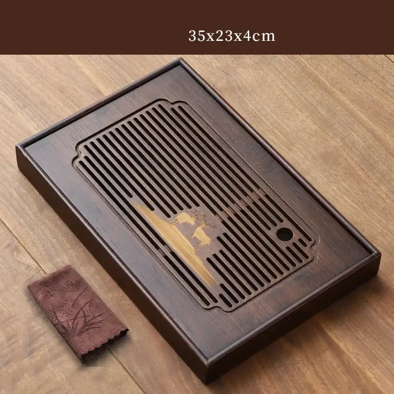 Carved deer dark brown bamboo tea tray dining room drainage board