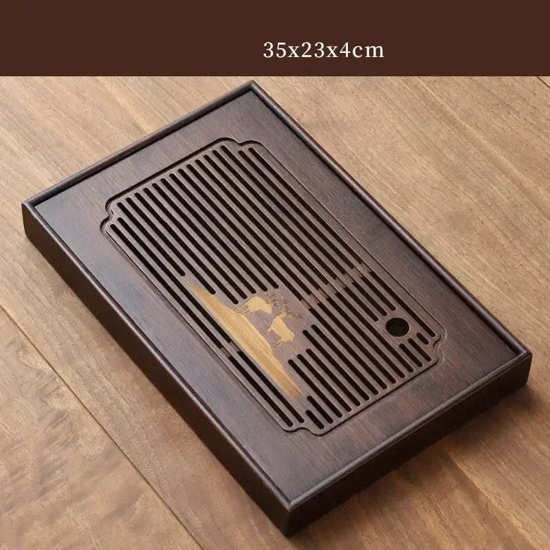 Carved deer dark brown bamboo tea tray dining room drainage board