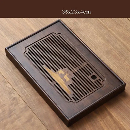 Carved deer dark brown bamboo tea tray dining room drainage board