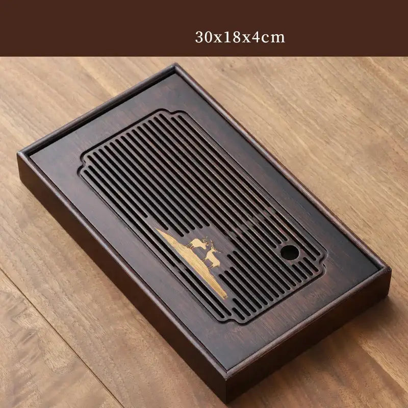 Carved deer dark brown bamboo tea tray dining room drainage board