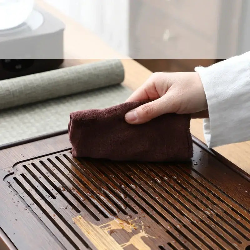 Carved deer dark brown bamboo tea tray dining room drainage board