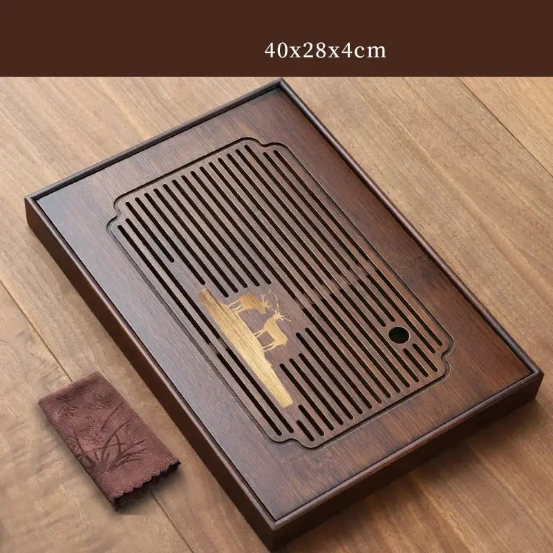 Carved deer dark brown bamboo tea tray dining room drainage board