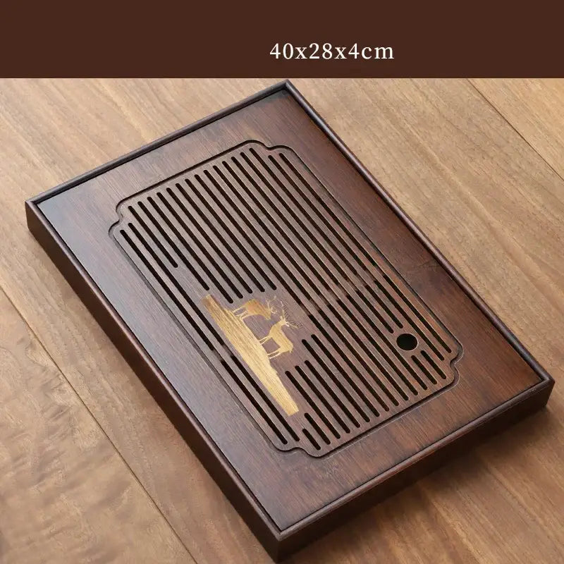 Carved deer dark brown bamboo tea tray dining room drainage board