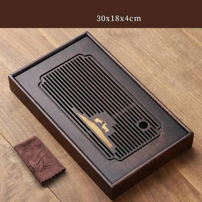 Carved deer dark brown bamboo tea tray dining room drainage board