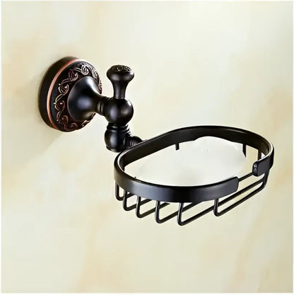 Carved flowers blackened copper bathroom set with white & gold ceramic