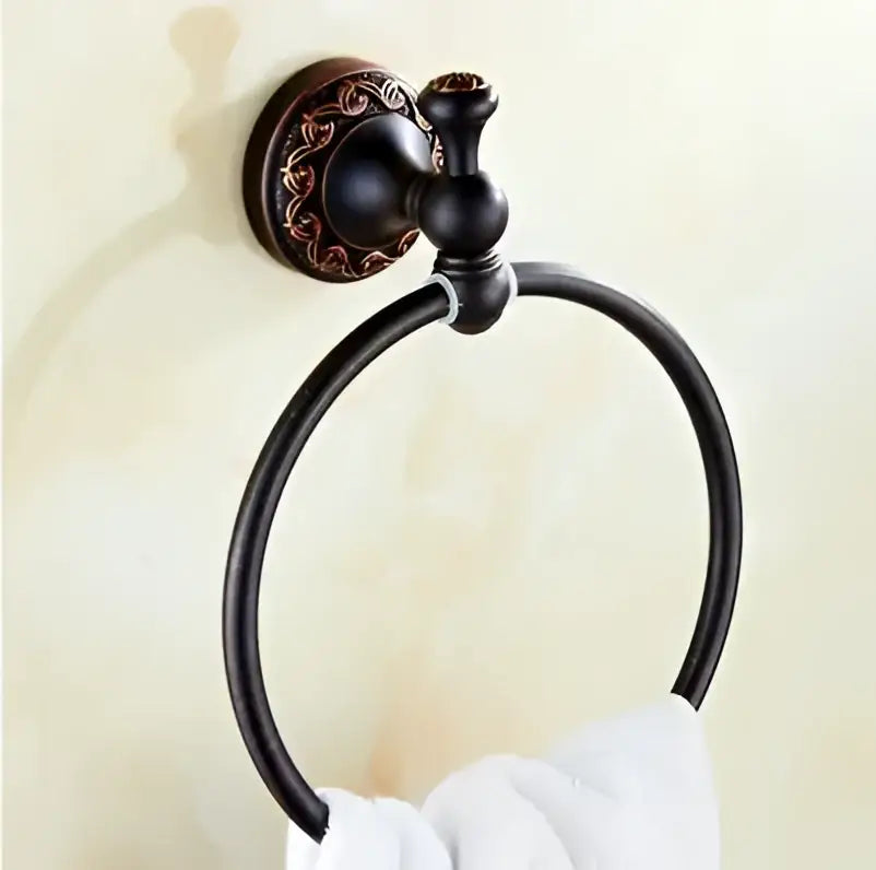 Carved flowers blackened copper bathroom set with white & gold ceramic