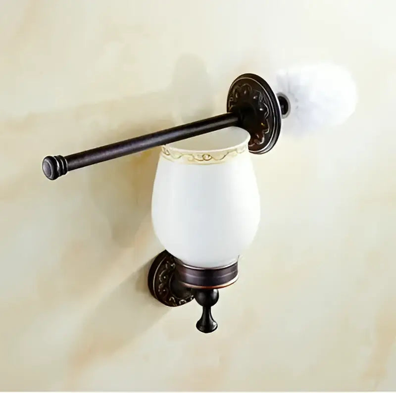 Carved flowers blackened copper bathroom set with white & gold ceramic