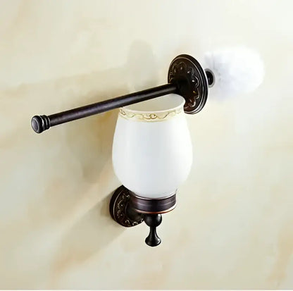 Carved flowers blackened copper bathroom set with white & gold ceramic