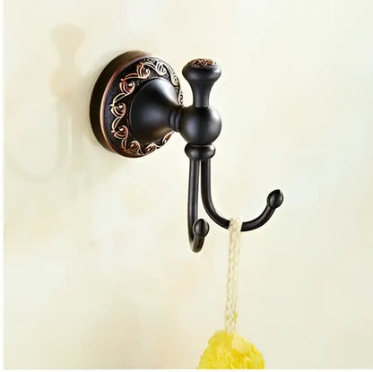 Carved flowers blackened copper bathroom set with white & gold ceramic