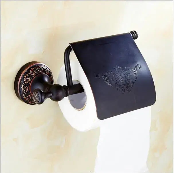 Carved flowers blackened copper bathroom set with white & gold ceramic