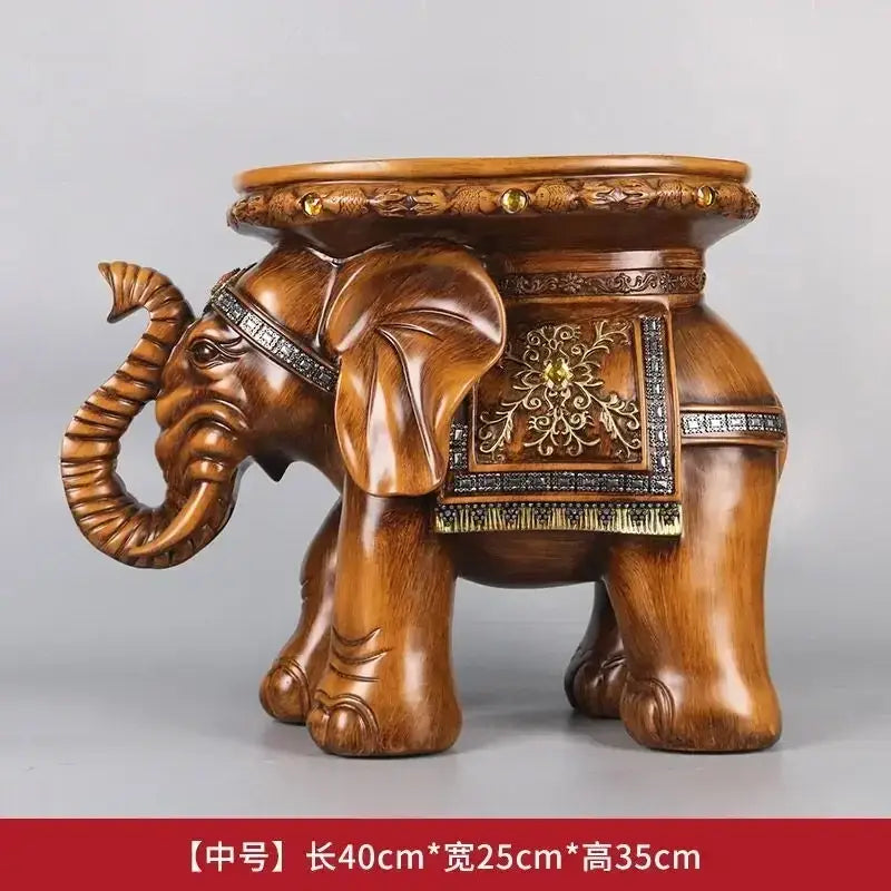 Carved wood elephant wealth attracting ornaments stool living room