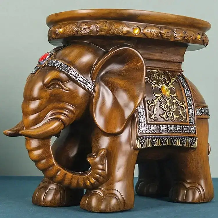 Carved wood elephant wealth attracting ornaments stool living room