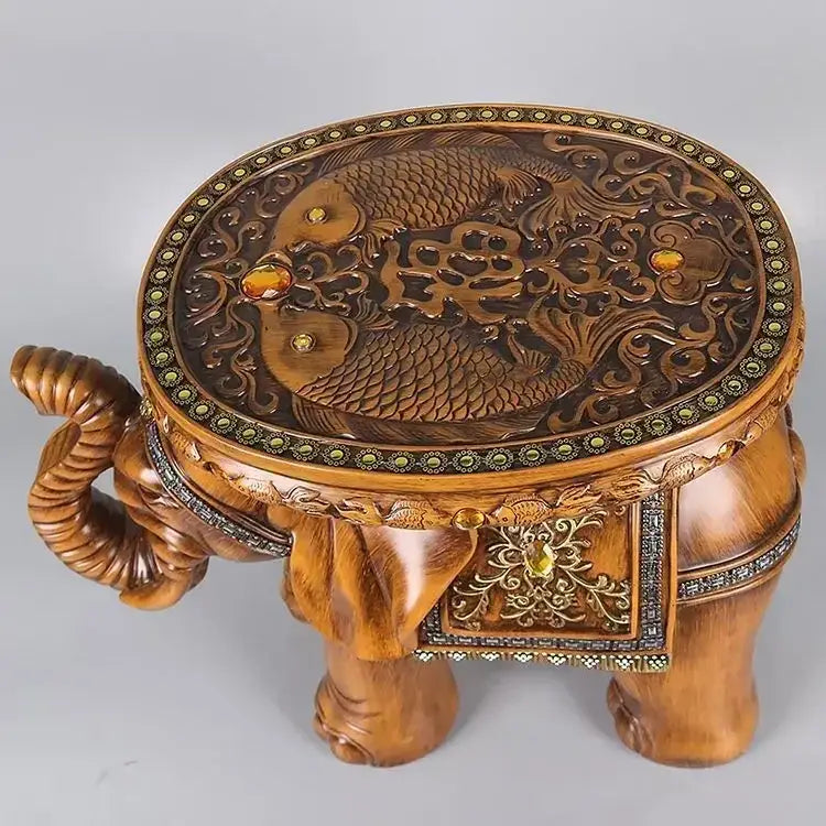 Carved wood elephant wealth attracting ornaments stool living room