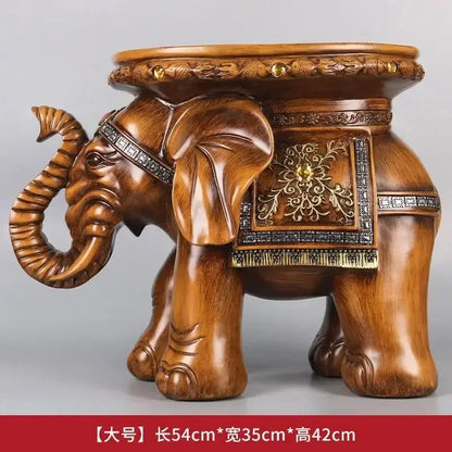 Carved wood elephant wealth attracting ornaments stool living room