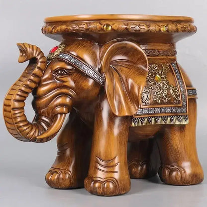 Carved wood elephant wealth attracting ornaments stool living room
