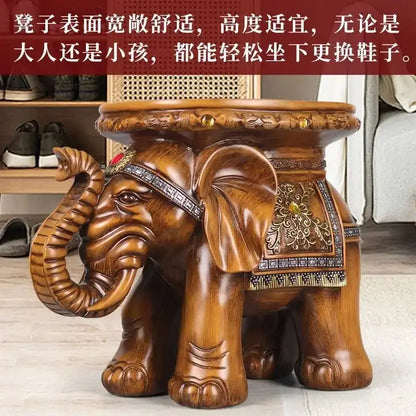 Carved wood elephant wealth attracting ornaments stool living room