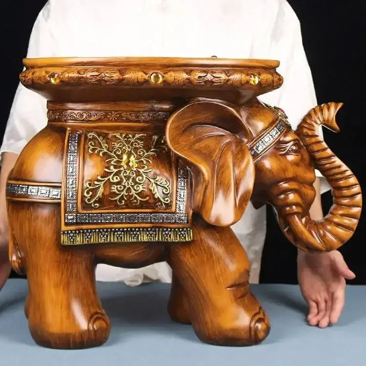 Carved wood elephant wealth attracting ornaments stool living room