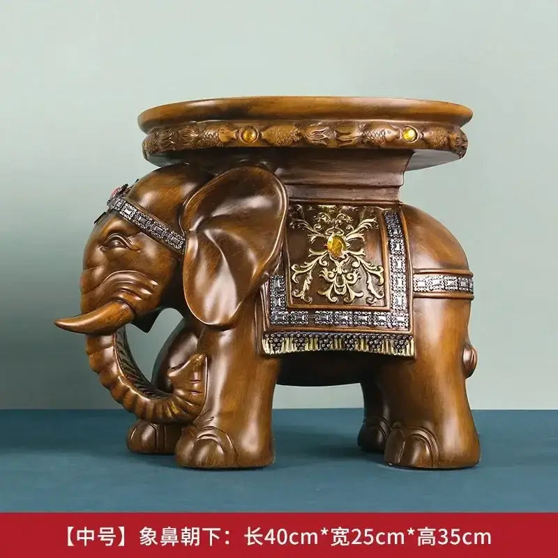 Carved wood elephant wealth attracting ornaments stool living room