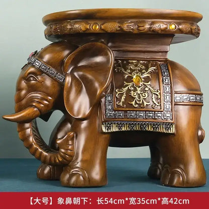 Carved wood elephant wealth attracting ornaments stool living room