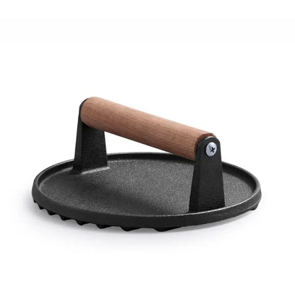 Cast iron steak press plate with wooden handle kitchen tool