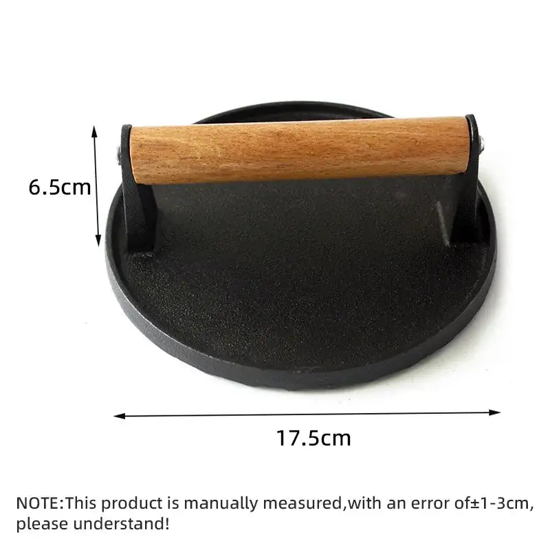 Cast iron steak press plate with wooden handle kitchen tool