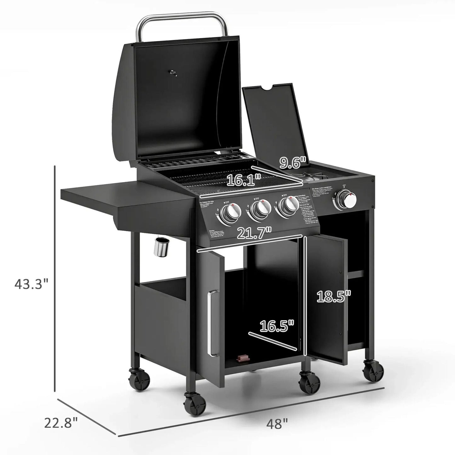 Castelle Flame 15K BTU Barbecue Propane Gas Grill With Side Burner (SAK53481)