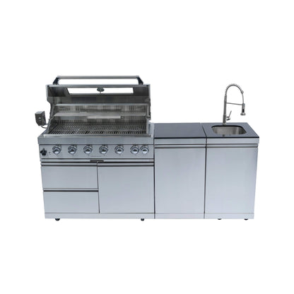 Castelle Flame Granite Outdoor BBQ Kitchen Island With 43-Inch 6-Burner Gas Grill, Rotisserie Kit, Cabinets, And Sink (SAK73518)