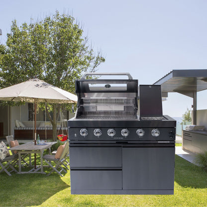 Castelle Flame Premium Black Stainless Steel 4-Burner Gas Grill With Rotisserie Kit (SAK48157)