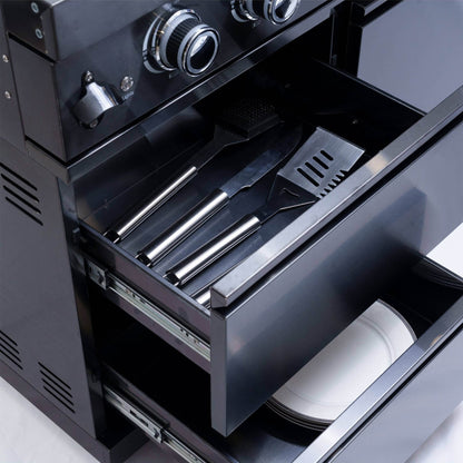 Castelle Flame Premium Black Stainless Steel 6-Burner Gas Grill Kitchen Island With Rotisserie Kit (SAK82641)