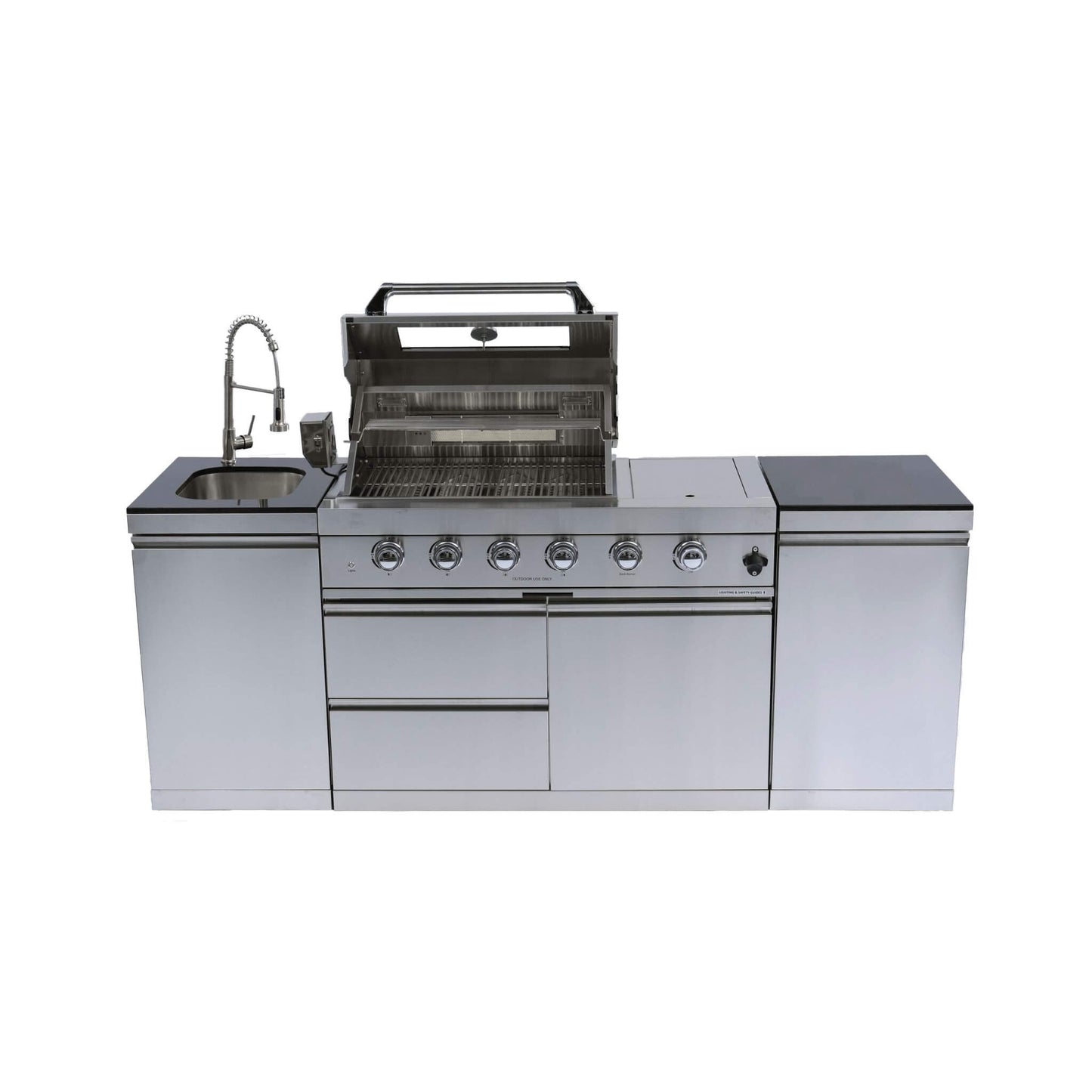 Castelle Flame Stainless Steel Outdoor BBQ Kitchen Island With 46-Inch 4-Burner 85K BTU Grill, Rotisserie Kit, And Cabinets (SAK93192)