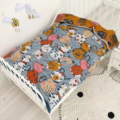 Cat cartoon animal pure cotton gauze towel blanket bedroom decor
