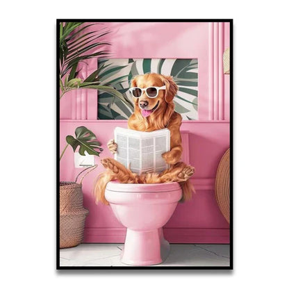 DecorBites™ Cat Reading on Toilet Canvas Wall Art