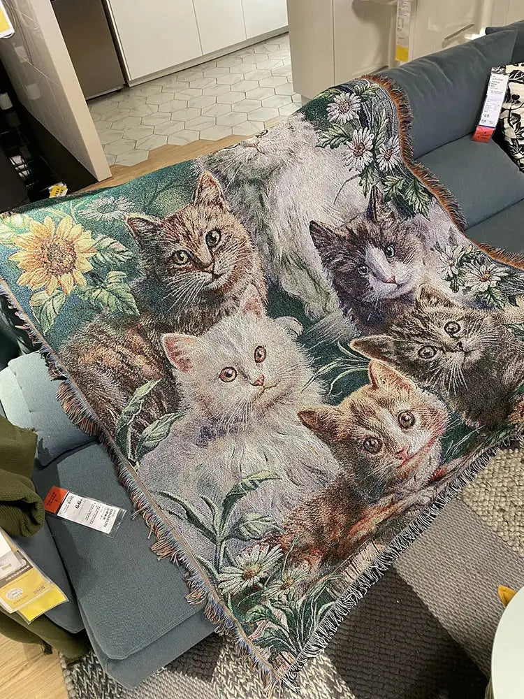 Cat sunflower knitted sofa cover living room multi-functional blanket