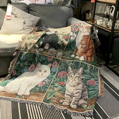 Cat sunflower knitted sofa cover living room multi-functional blanket
