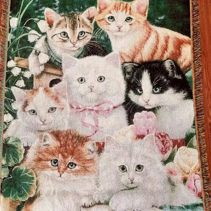 Cat sunflower knitted sofa cover living room multi-functional blanket