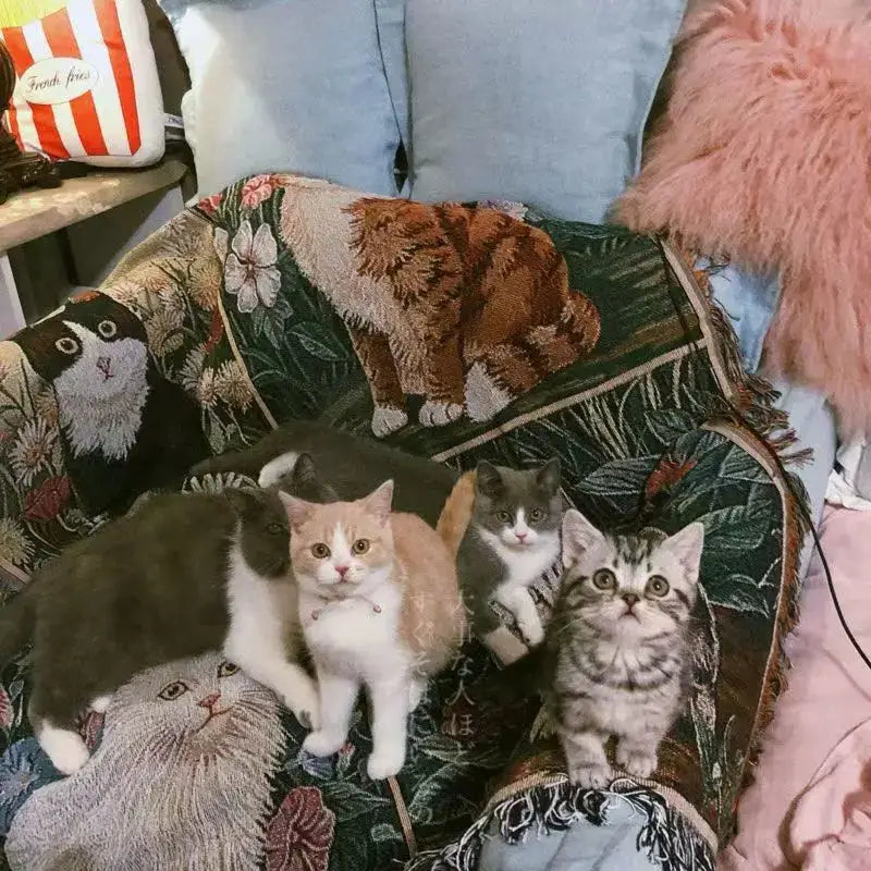 Cat sunflower knitted sofa cover living room multi-functional blanket