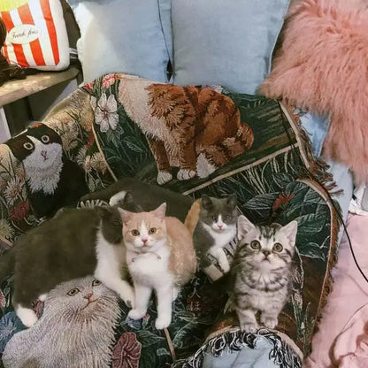 Cat sunflower knitted sofa cover living room multi-functional blanket