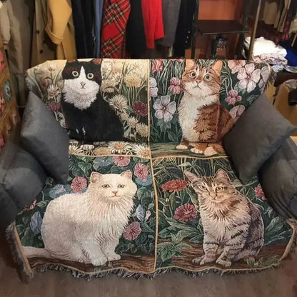 Cat sunflower knitted sofa cover living room multi-functional blanket